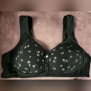 Floral Black Cotton Front Closure Bra